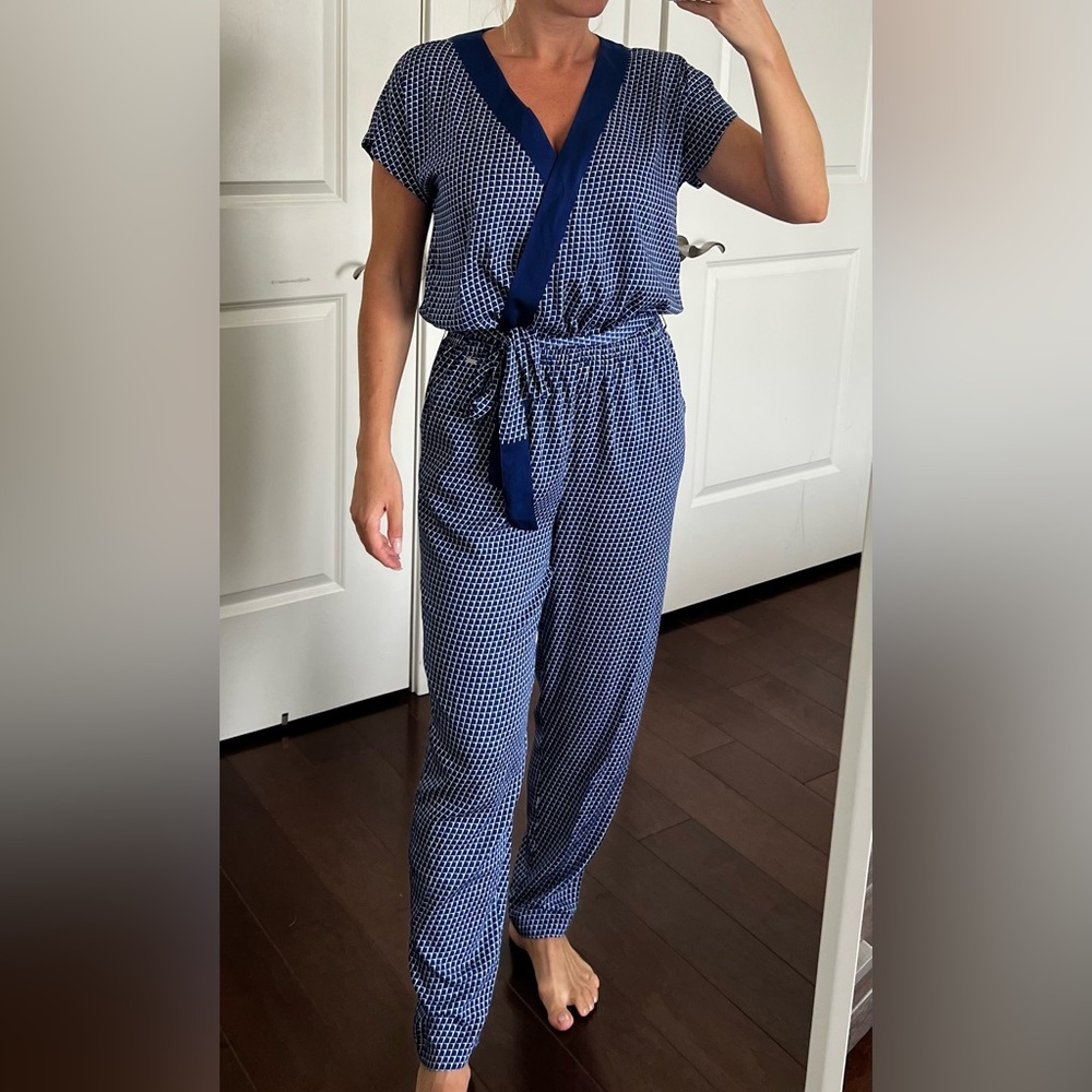 Armani Exchange Navy Patterned Satin Jumpsuit